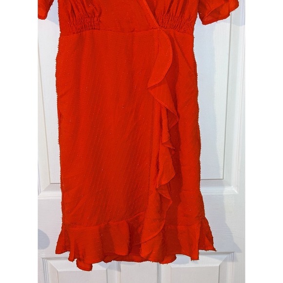 Michael Kors Wrap Dress Ruffle Orange Sparkle V-Neck Flared Sleeve S NWT $165 - Picture 8 of 13